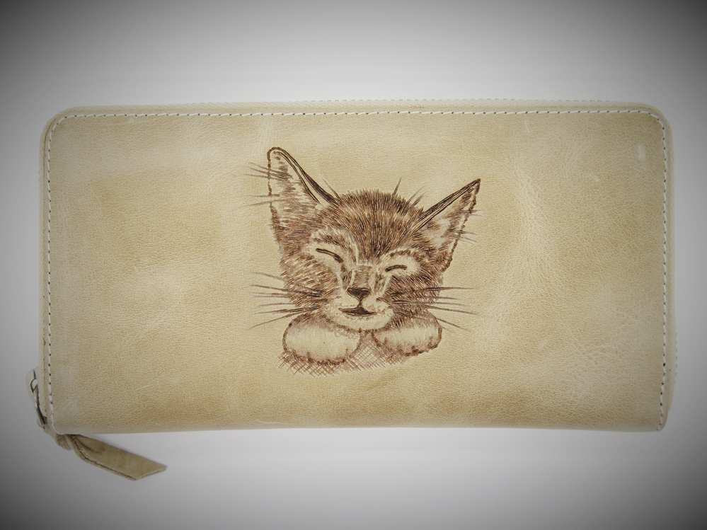 Zipper Hand-Gebrannt Katzenkopf